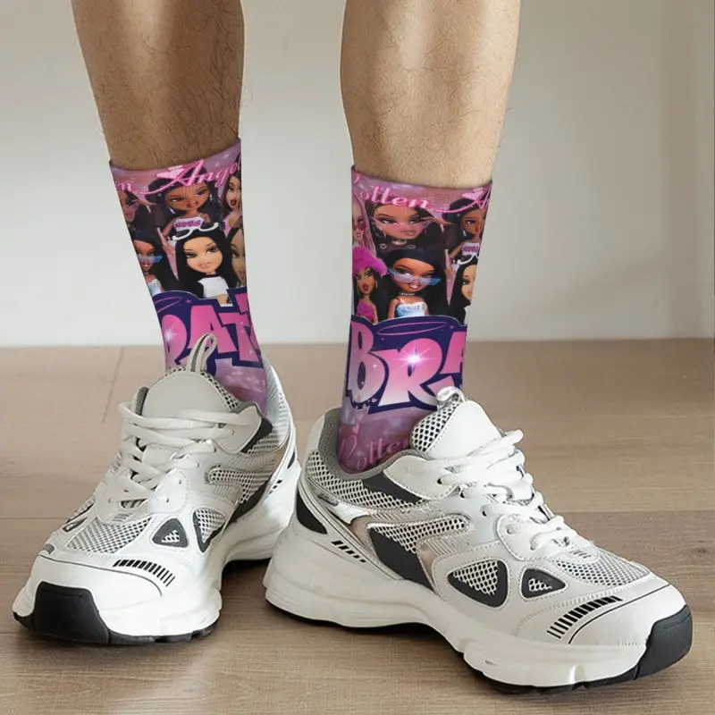 Bratz Rock Angelz Doll Collage Mens Crew Socks Unisex Cute Cartoon Tv Movie Spring Summer Autumn Winter Dress Socks