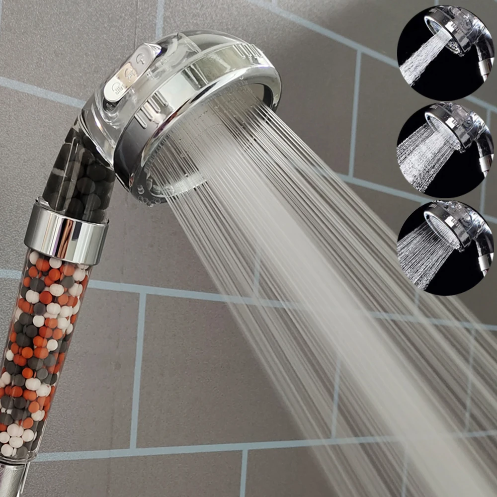

Bathroom Shower Head 3 Modes Adjustable Handheld High Pressure Showerhead Anion Stones Filter SPA Shower Bathroom Accessories