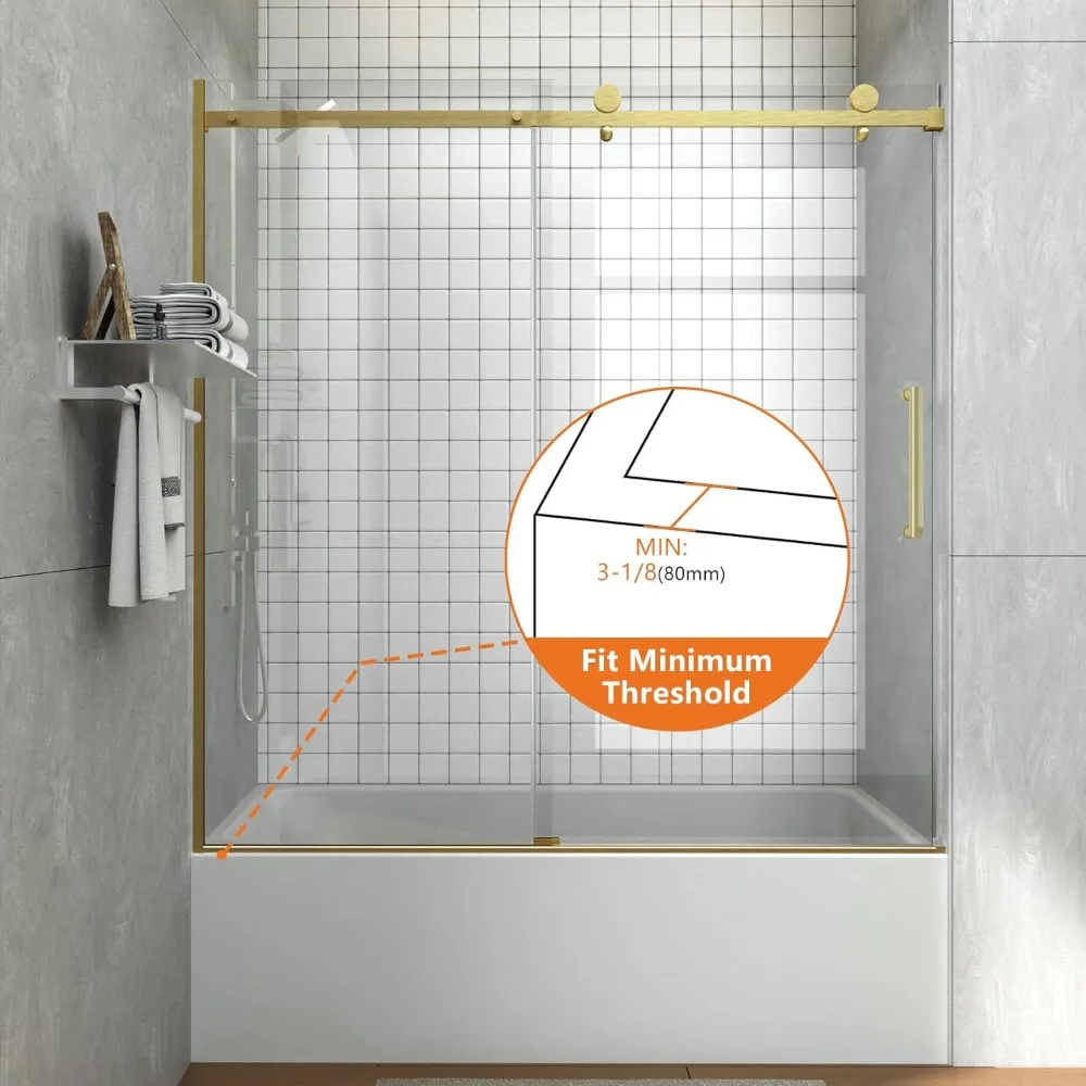 Sliding Bathtub Shower Doors, 57 1/2-60 in. W Adjustable x 60 in. H, 5/16 inch(8mm) Tempered Safety Glass Thickness, 4