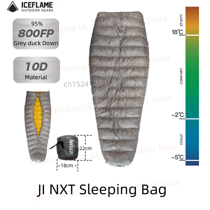 Sleeping Bag Survival Sleeping Bag Ice Flame JI NXT 800FP Mummy Bottomless Sleeping Bag Outdoor Camping Grey Duck Down Quilt Hiking Water-repellant