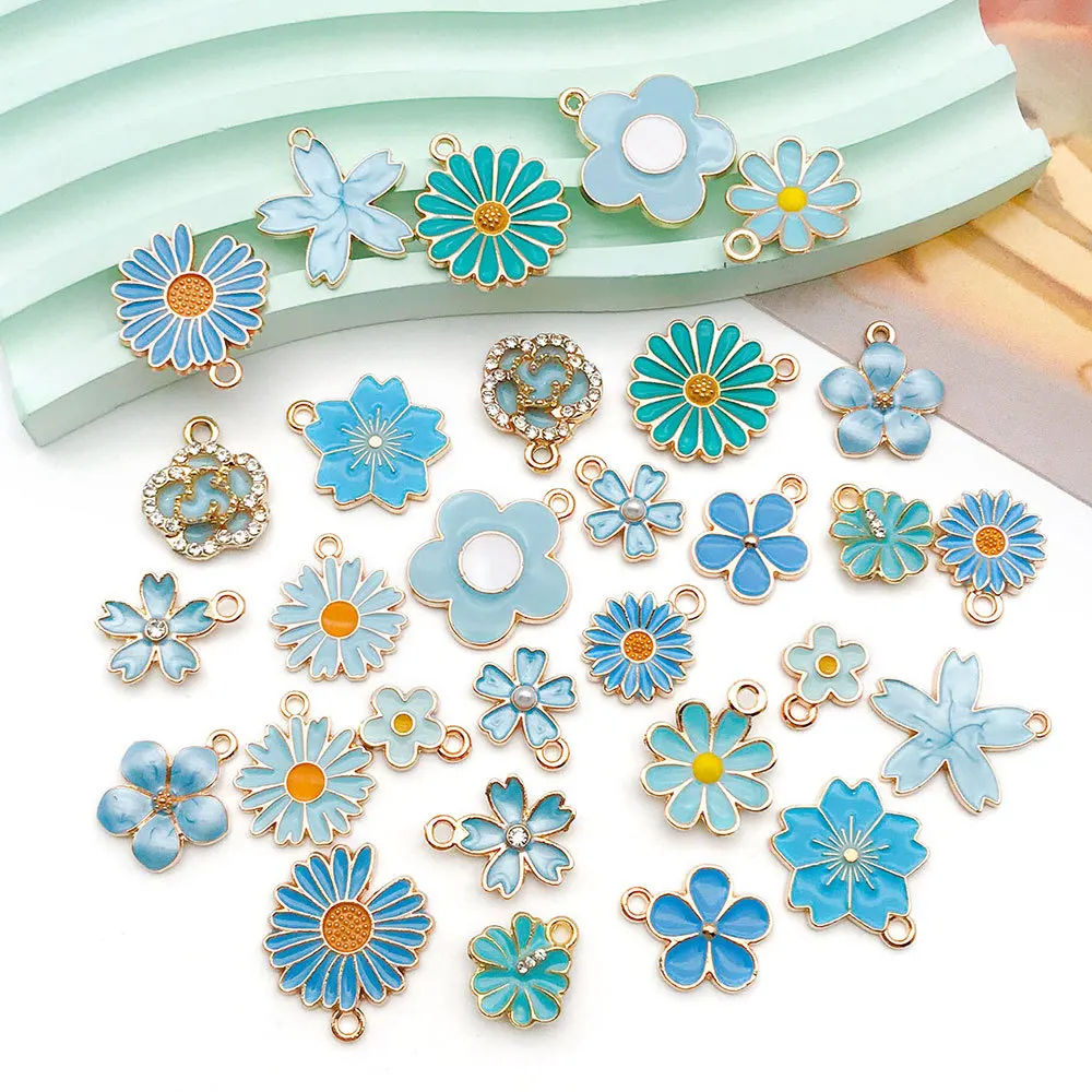 30 Stück 7 Farben Mix Emaille schöne Blume Anhänger Charm für Schmuckherstellung DIY Erkenntnisse Ohrringe Halskette Schlüsselanhänger Zubehör – Detail 10