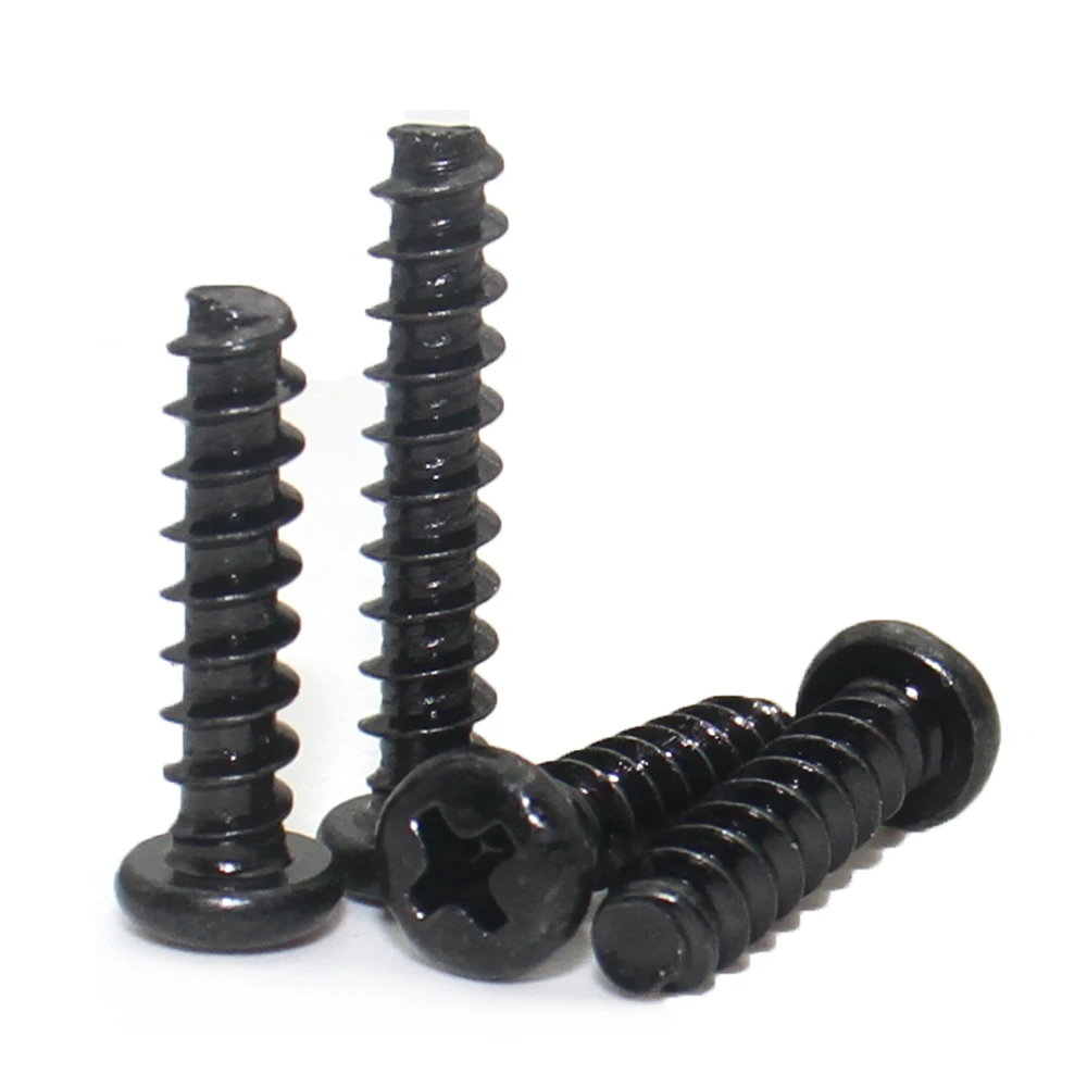 250pcs Black Carbon Steel Mini Phillips Cross Recessed Pan Head Self-tapping Screw M1 M1.2 M1.4 M1.5 M2 M2.3 M2.6 M3 M3.5 M4 M5