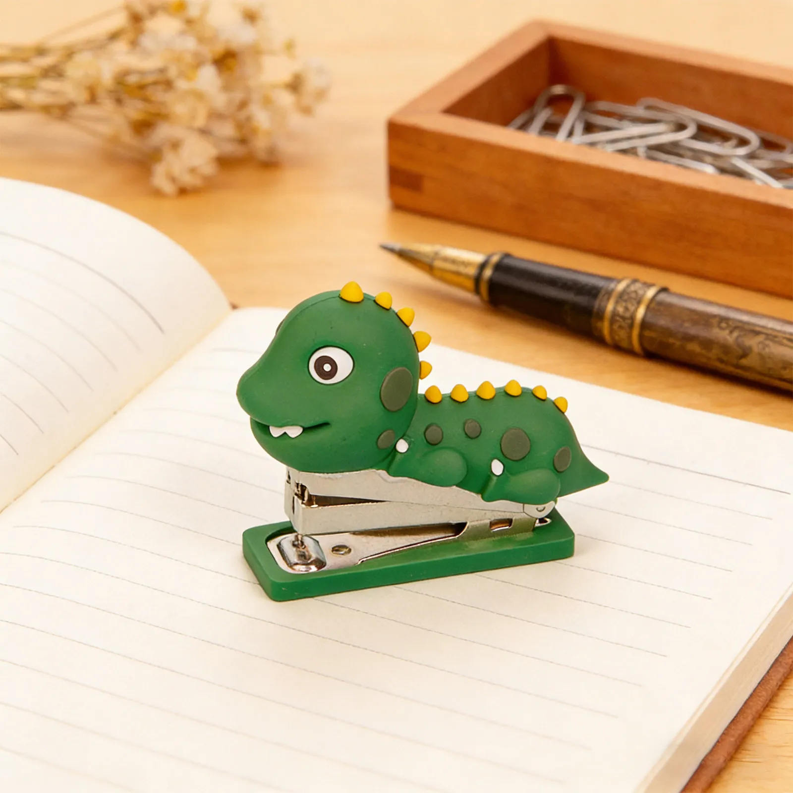 미니 공룡 스테이플러 실리콘 재사용 가능한 장 사무실 스테이플러 가정 여행용 데스크탑 종이 스테이플링 도구 귀여운 스테이플러