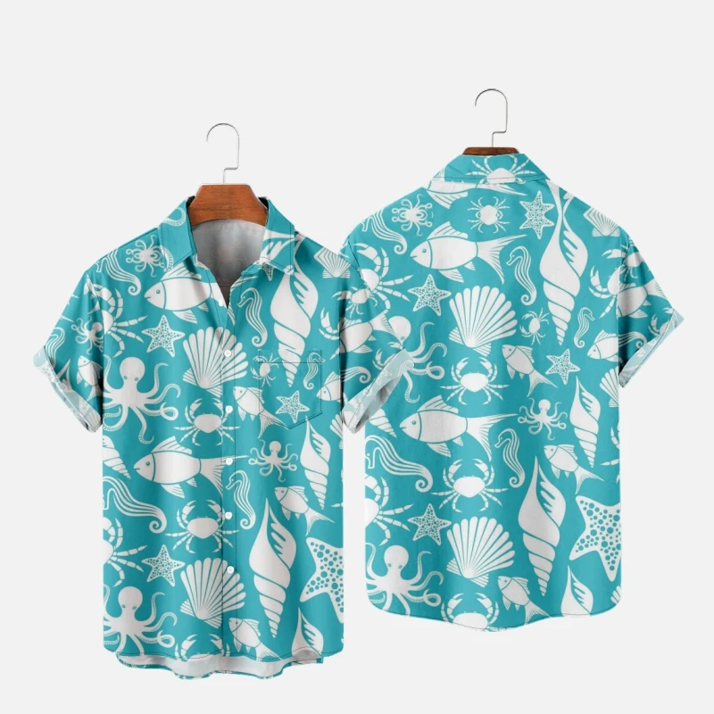 

Men's Fashion Hawaiian Shirts Animal Stripes 3D Print Cozy Casual One Button Shirts Short Sleeve Beach Oversized Clothes 1