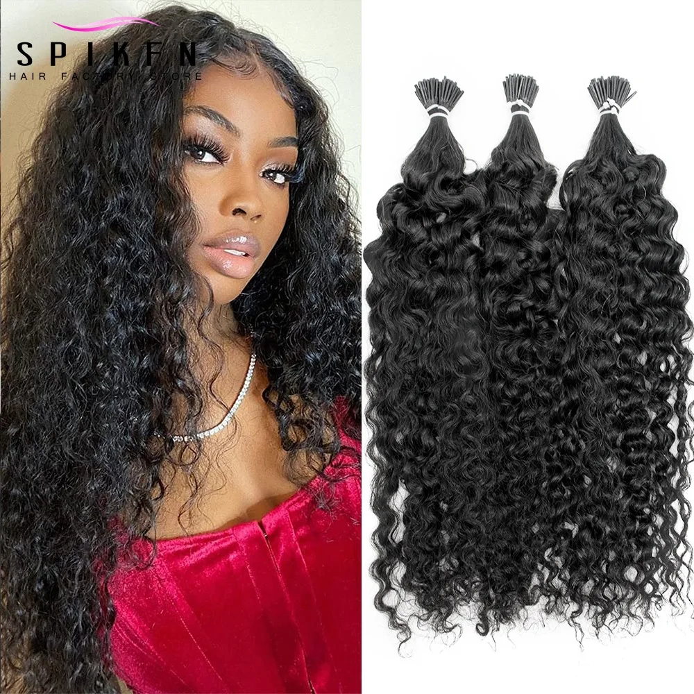 

SPIKFN Body Wave I Tip Micro Ring Hair Extensions 12"-26" Natural Black Remy Human Hair Micro Link Hair 50pcs/pack