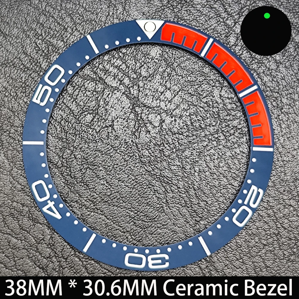Elegant Blue Luminous Bezel GMT and Diving Watch Insert, Sloping 38mm x 30.6mm Ceramic/Aluminum