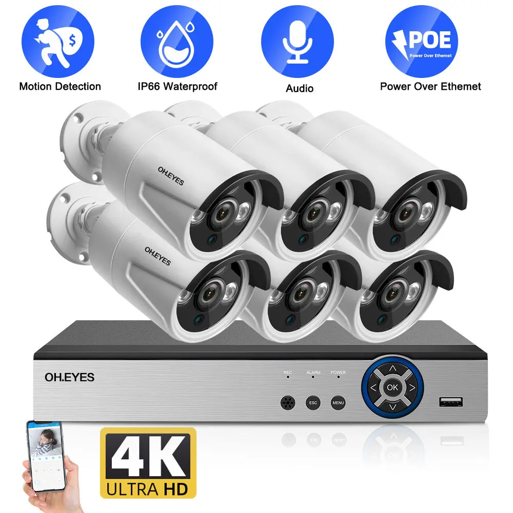 

Ultra HD 4K 8MP POE Security Camera System Set 8CH POE NVR Kit Outdoor Audio IP Camera CCTV Video Surveillance System Kit XMEYE