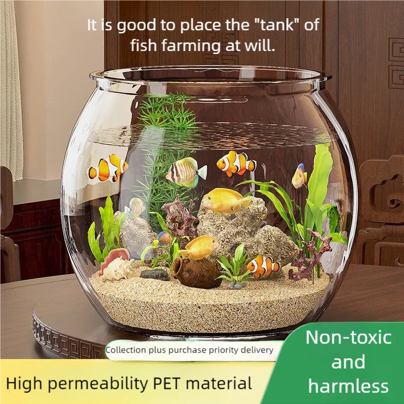 View of Small fish tank, circular bucket, fish tank, drop resistant and anti ...