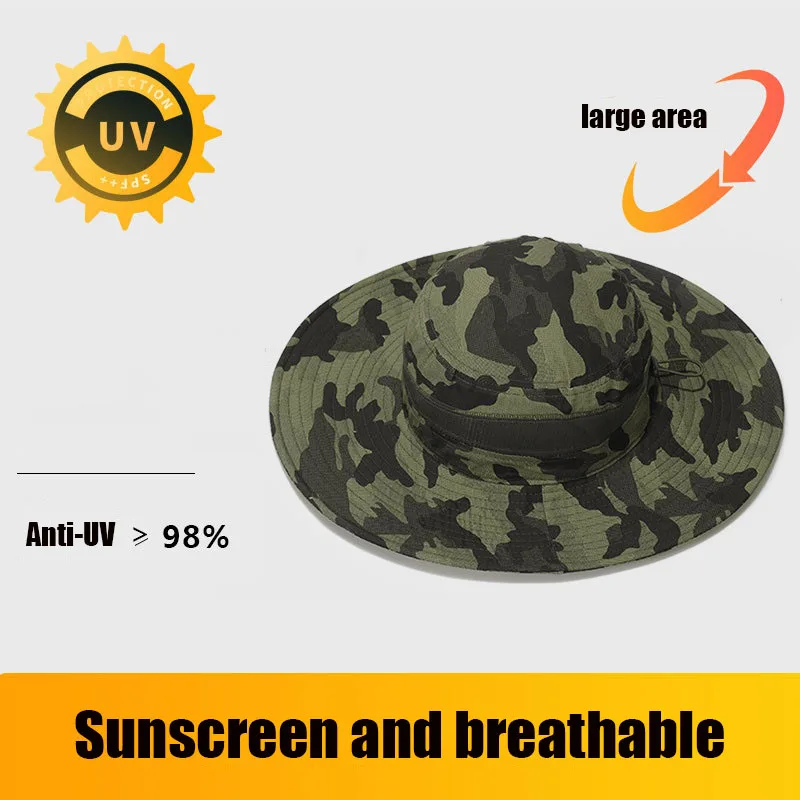 

Fashion new camouflage fisherman hat men and women outdoor big brim sunshade anti-ultraviolet foldable travel hiking bucket hat