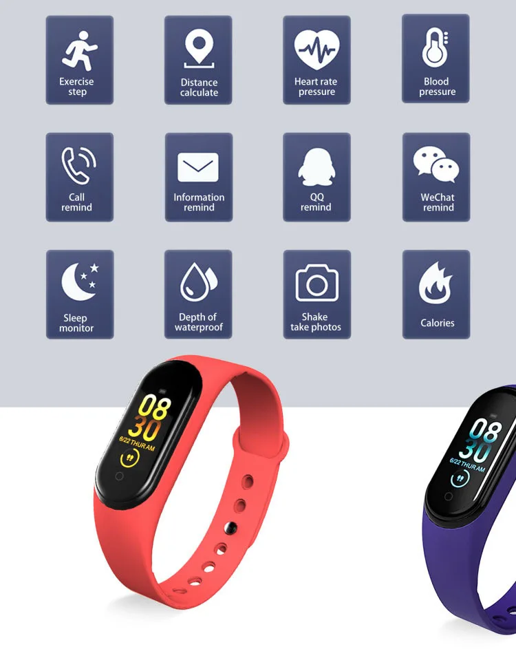 M4 Smart Bracelet Sport Wristband Universal Pedometer Heart Rate and Sleep Monitoring Bracelet IP67 Waterproof for Fitness