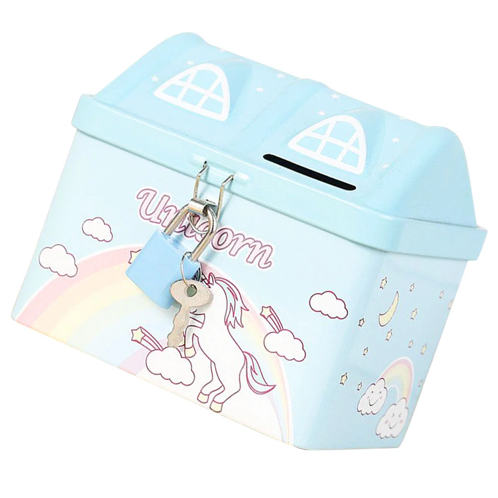 Unicorn Piggy Bank for Girls Banks Kids Cartoon Present House Shape Pink Tinplate 3