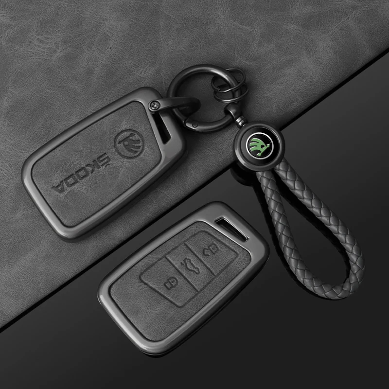 Leather Zinc Alloy Car Smart Remote Key Case key case key case cover car key shell remote control case cover Full Cover Protector Shell Fob For Skoda Kodiaq Superb A7 Auto Keychain Accessories