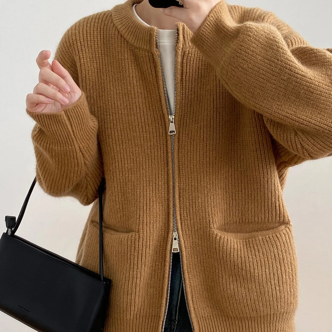 

Women Sweater Cardigan Oversize Knitted Jackets Zipper Long Sleeve Tops Winter 2023 Vintage Clothes Knitwears Cashmere Outwears