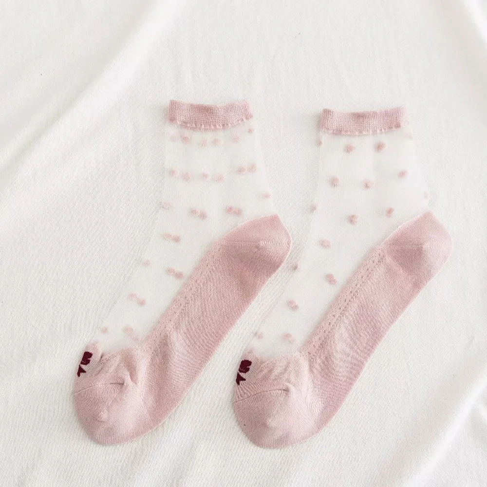 Ladies Glass Silk Socks 10 Pairs Fashion Sheer Mesh Women Ultrathin Dots Transparent Crystal Lace Fabulous Elastic Ankle Socks