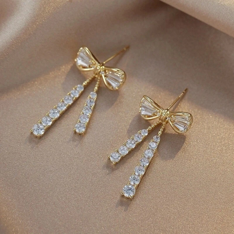 Full diamond bow tie tassel earrings product image 4