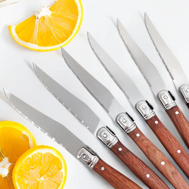 4/6/8 P Serrated Steak Knives Set Dinner Knife Cutlery Solid Steel Table Knife Sharp Handle Table set Dishwasher safety 4