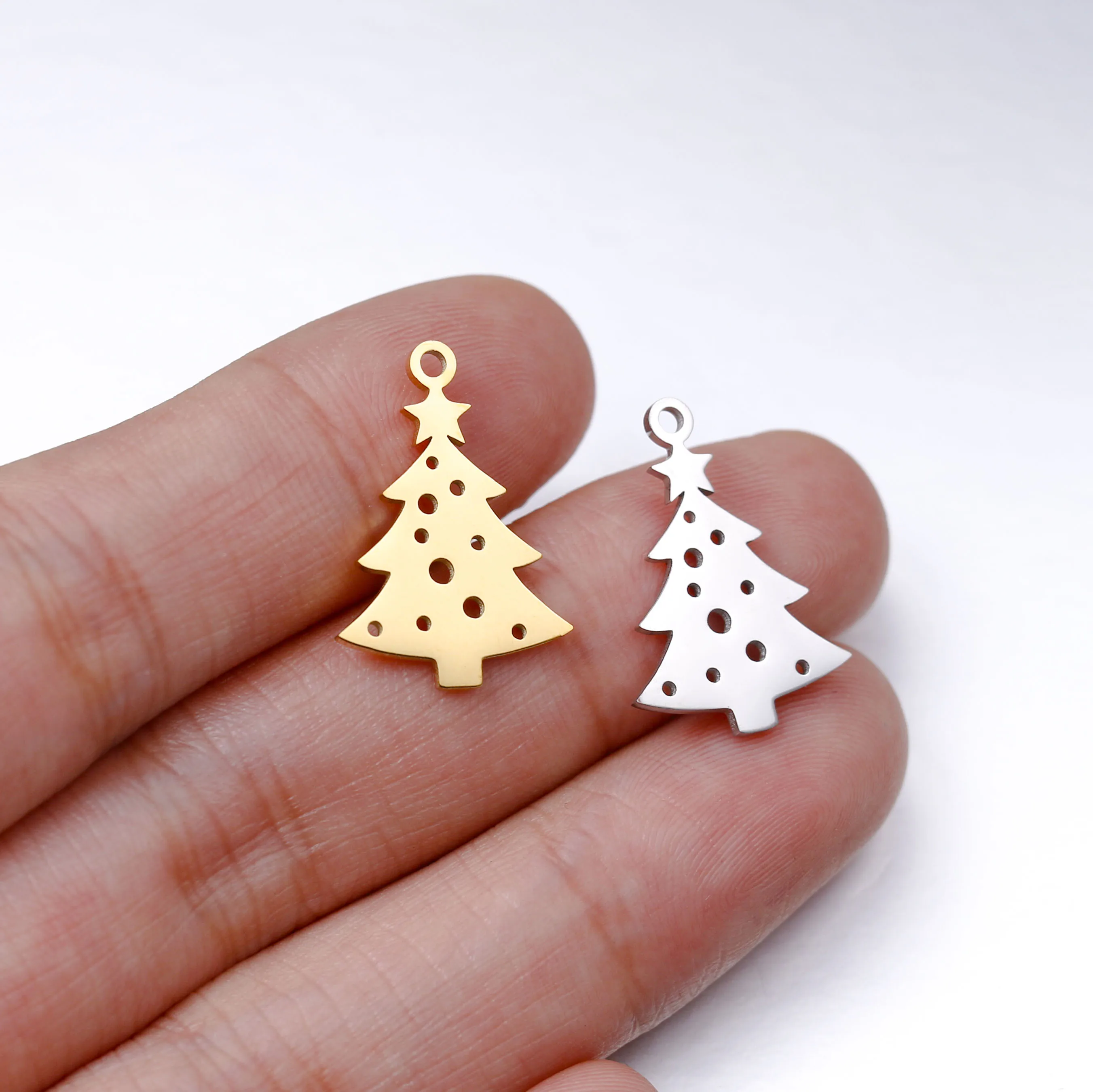 5pc Edelstahl Weihnachtsbaum & Weihnachtsmann & Schneeflocke & Lebkuchenmann Charme Diy Armband Halskette Anhänger Schmuck Zubehör – Detail 9