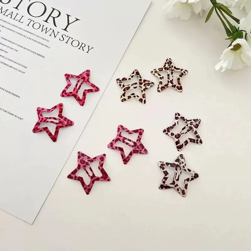 8pcs/set Leopard Print Hair Clips Girls Women Vintage Geometric Star BB Clips Bangs Hairpins Barrettes Hair Accessories