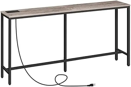 

Table with Power Outlet, 63" Narrow Sofa Industrial Entryway Behind Couch Table with USB Ports for Entryway, Hallway, Foyer, Con