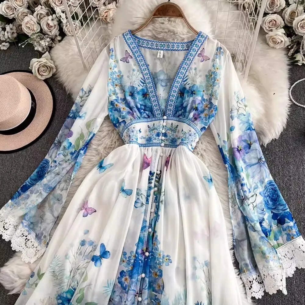 Elegant Floral Long Maxi Dresses Women 2025 Spring Summer