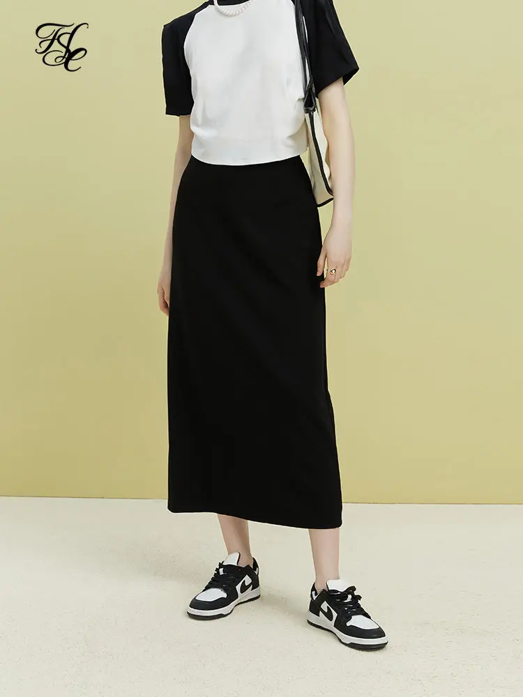 

FSLE Black Long Temperament Women Skirts 2023 Summer Simple Straight Women Skirt High Waist Solid Commuter Office Lady Skirt