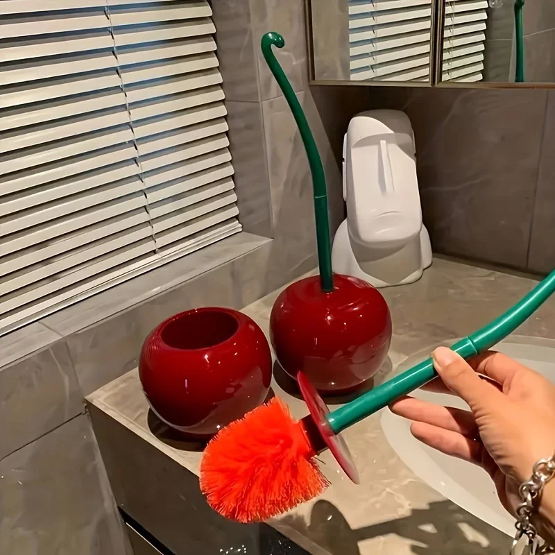 Cherry Bathroom Toilet Brush Holder Set Long Handle