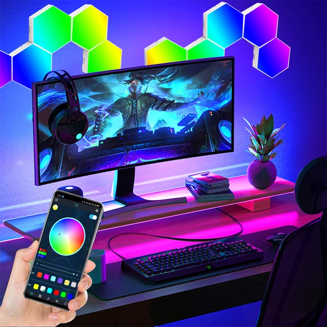1-24 PCS Touch Sensor LED Night Light Sensitive Hexagonal LED Quantum Lamp Modular Hexagons Creative Decoration Wall Lamp 5