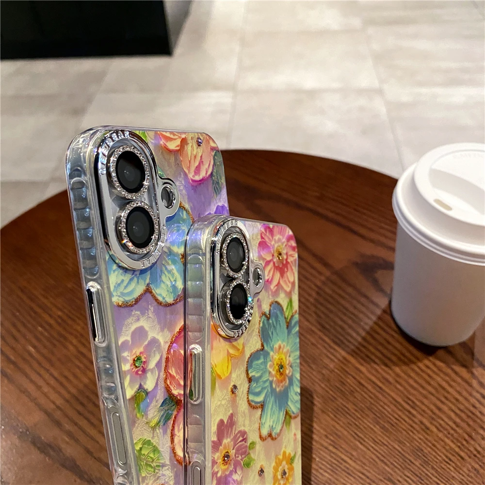 Colorful Blu-ray Diamond Flower Phone Case For Iphone Models_voghion.com