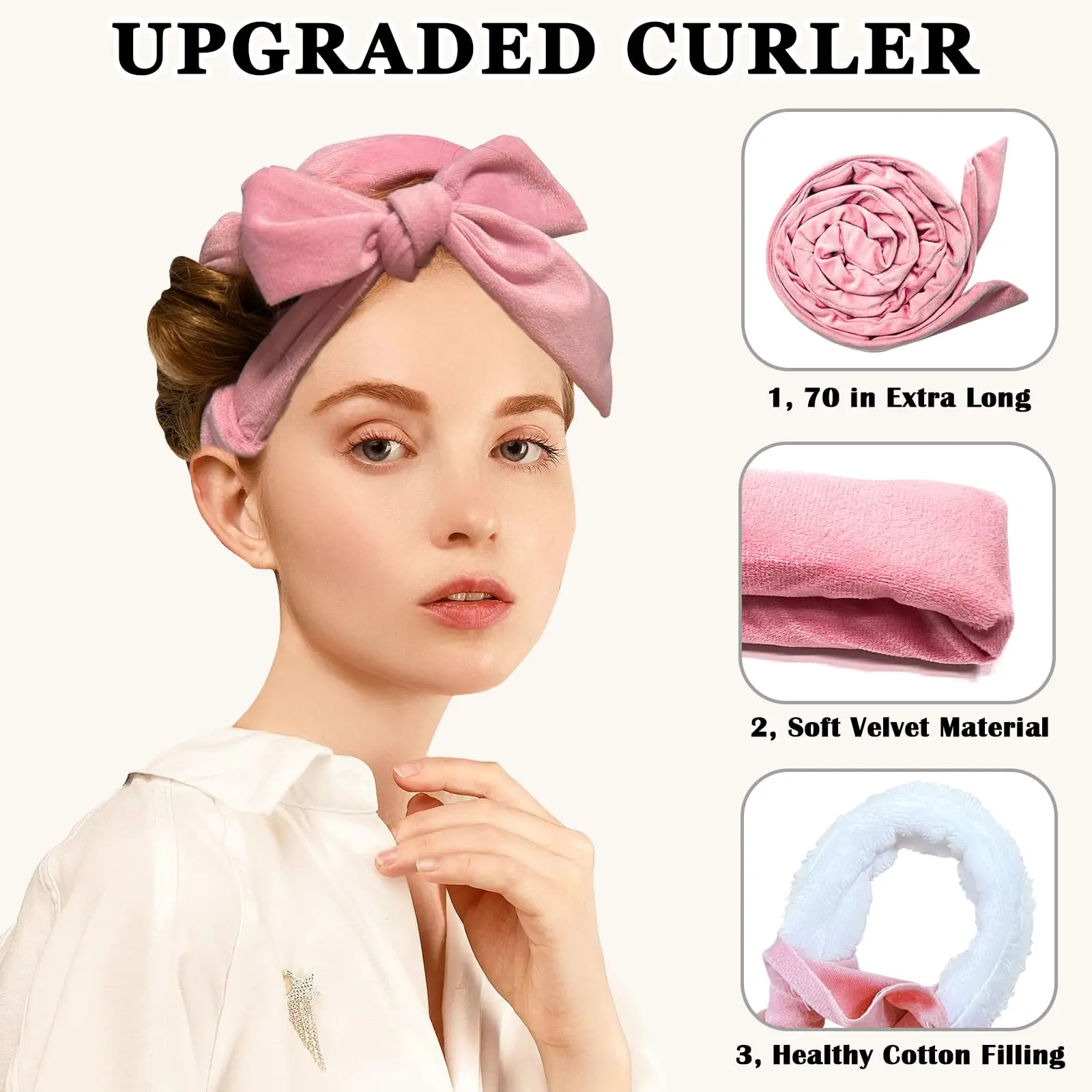 3pcs Sleeping Soft No Heat Curling Headband Overnight Waves Heatless Velvet Hair Curlers For Long All Hair Types