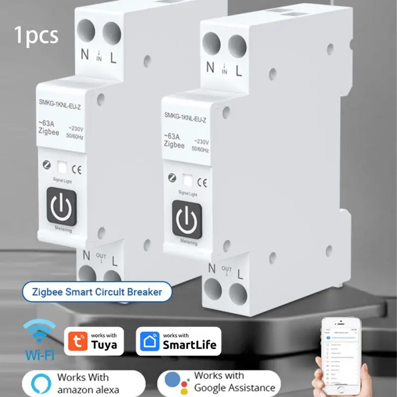 

Tuya WiFi Smart Circuit Breaker With Metering 1P 63A DIN Rail Smart Life Work With Alexa Home Yandex Alice