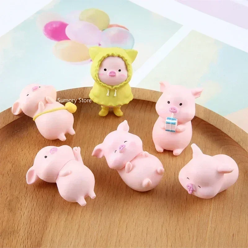 Cute Cartoon Pink Pig Figurine Miniaturas Ornament Resin Piggy Statue Collection Toy Fairy Garden Mini Miniatures