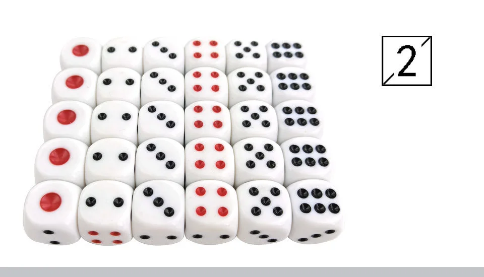 Yernea 30PcsLot White Dice Set Acrylic Point Drinking Dice 16mm Round Corner Hexahedron Dice Black Red Point Club Party Table Games (3)