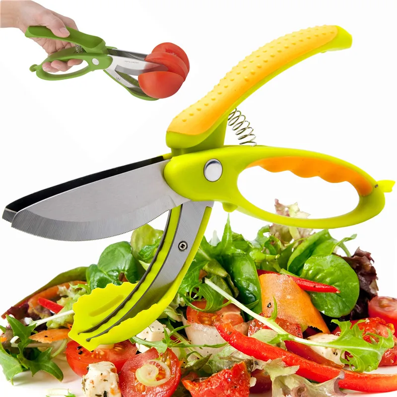 Salad Scissors for Chopped Salad, Lettuce Tong Scissors for Salad Bowl and  Cutter, Multifunction Double Blade Salad Chopper Tool (Green)