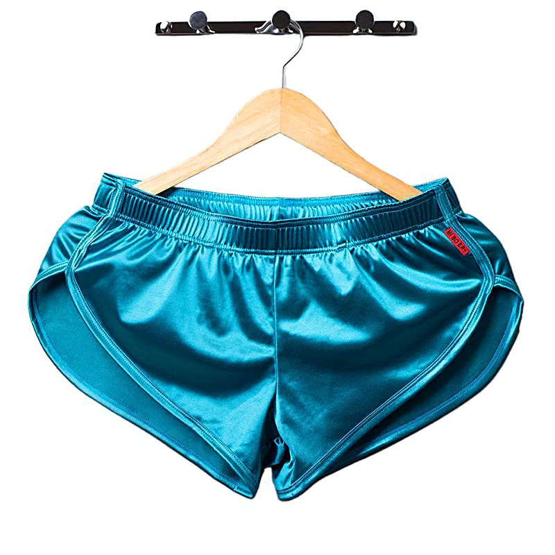 

New Men's Sexy Underwear Boxer Shorts Ice Silk Smooth Satin Pajamas Male Slit Home Shorts Elastic Waist Boxershorts Sleep Bottom