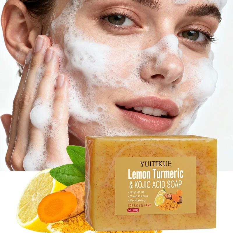 YUITIKUE  Lemon Turmeric Exfoliating Soap Brightens Skin Moisturizes for Face And Hand Deep Cleanse Natural Skincare Bar