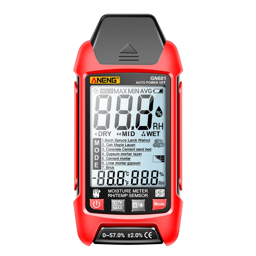 ANENG GN601 Wood Humidity Tester 20.5% RH Display Digital Temperature Humidity Probe Tester Pin-Type for Wood/Building Materials Wood Moisture Meter