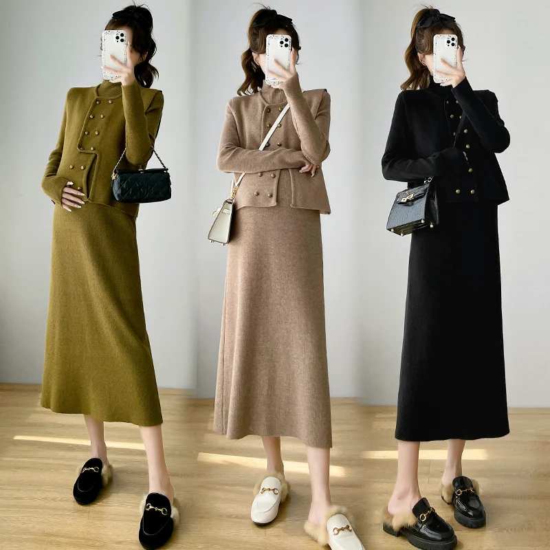 Set di vestiti per donna incinta autunno inverno stile coreano maglione di moda + abito a maglia a maniche lunghe Set di due pezzi abiti premaman