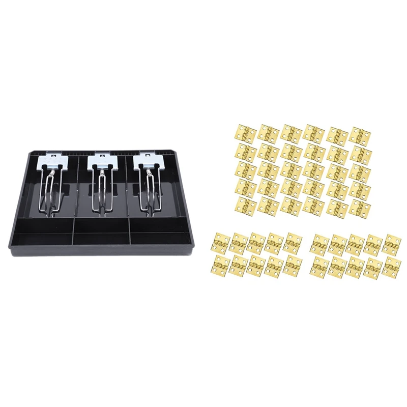 

1 Pcs 3-Grid Money Cash Coin Register Insert Register Tray & 100 PCS Mini Brass Hinges Hardware Rotation