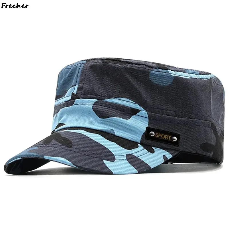 Comfortable Breathable Trucker Cap Camouflage Fashion Flat Caps Men Adjustable Buckle Visors Hats Casual Outdoor Snapback Hat
