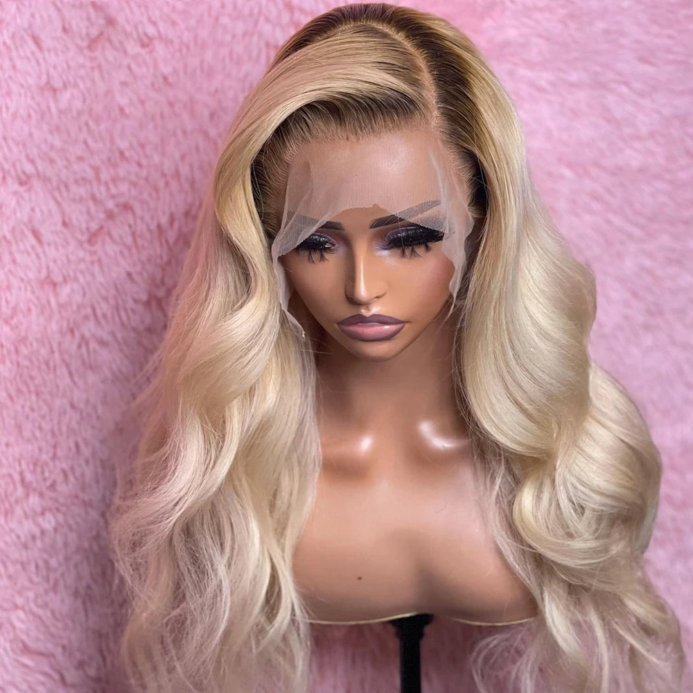 

26"Long Free Part Ombre Blonde 613 Wave European Virgin Human Hair Jewish Wig Soft 13x4Lace Front Kosher Sheitel Wig For Women