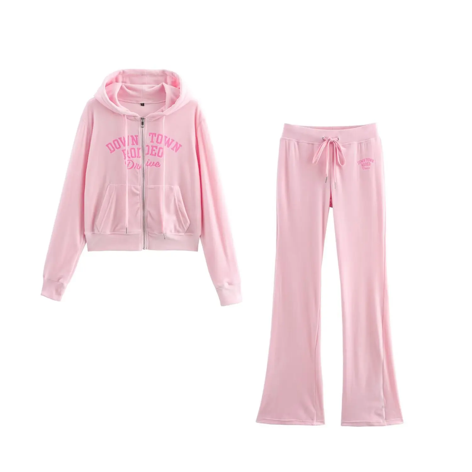 Women's Sports Hooded Jacket & Lace-Up Flared Pants Set