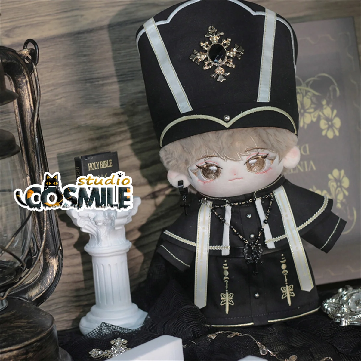 No Attributes Crucifix Black Gothic Priest Pope Church Suit