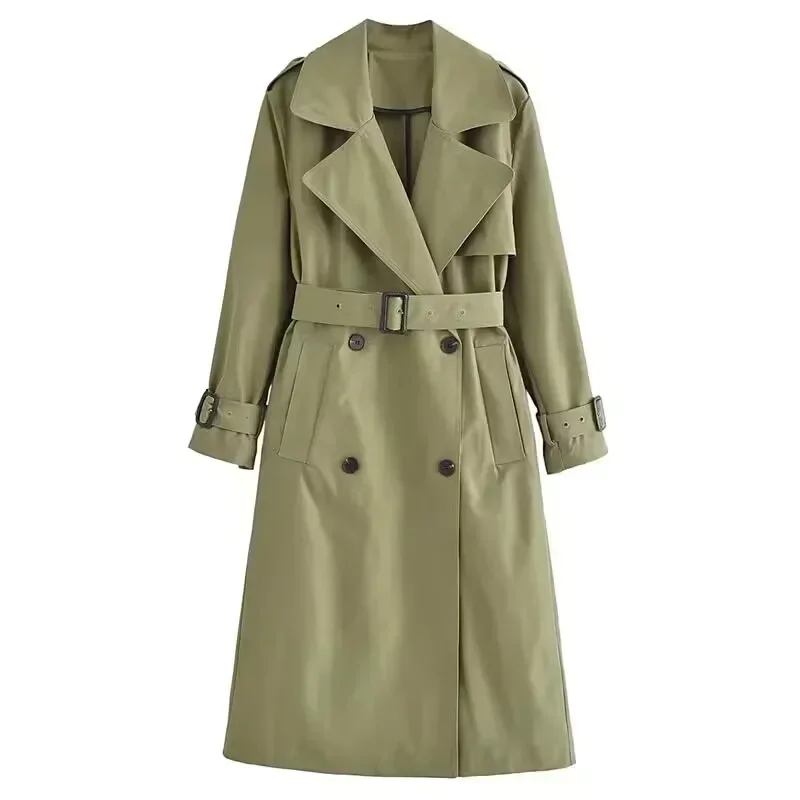 

Women 2023 New Fashion With Belt Double Breasted Cotton Long Style Trench Long Sleeve Pockets Female Outerwear Chic Overcoat