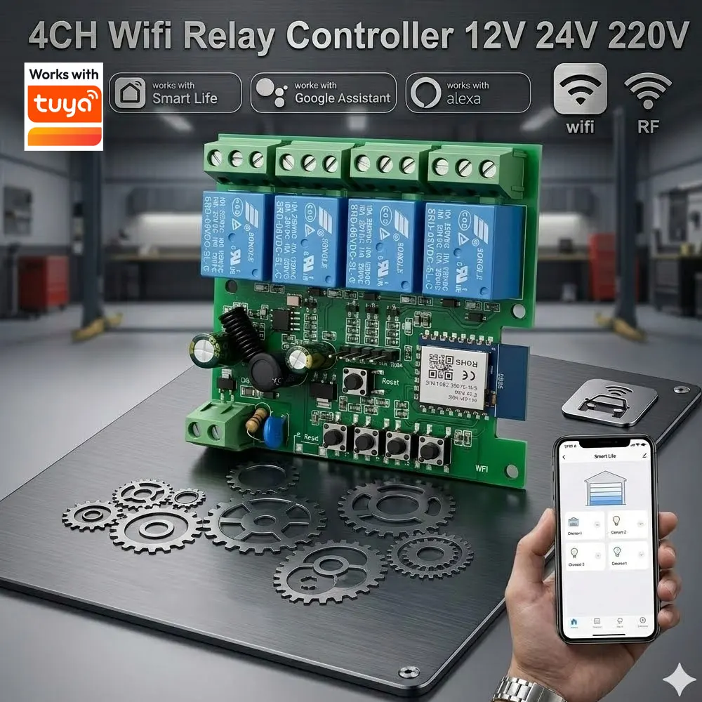 Smart Wireless 4-Channel Relay Controller with App Integration and Voice Assistant Compatibility