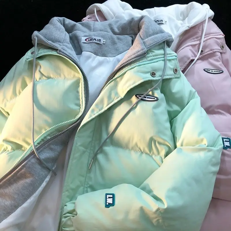 Japanese Cute Fake Two-piece Hoodeds Loose Cotton Coat Women's 2023 Winter New Thickened Cotton Coat Ins Tide Winter Coat Women