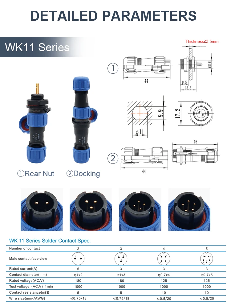 and Socket, Back-porca Cabo, IP68, SP29, 2