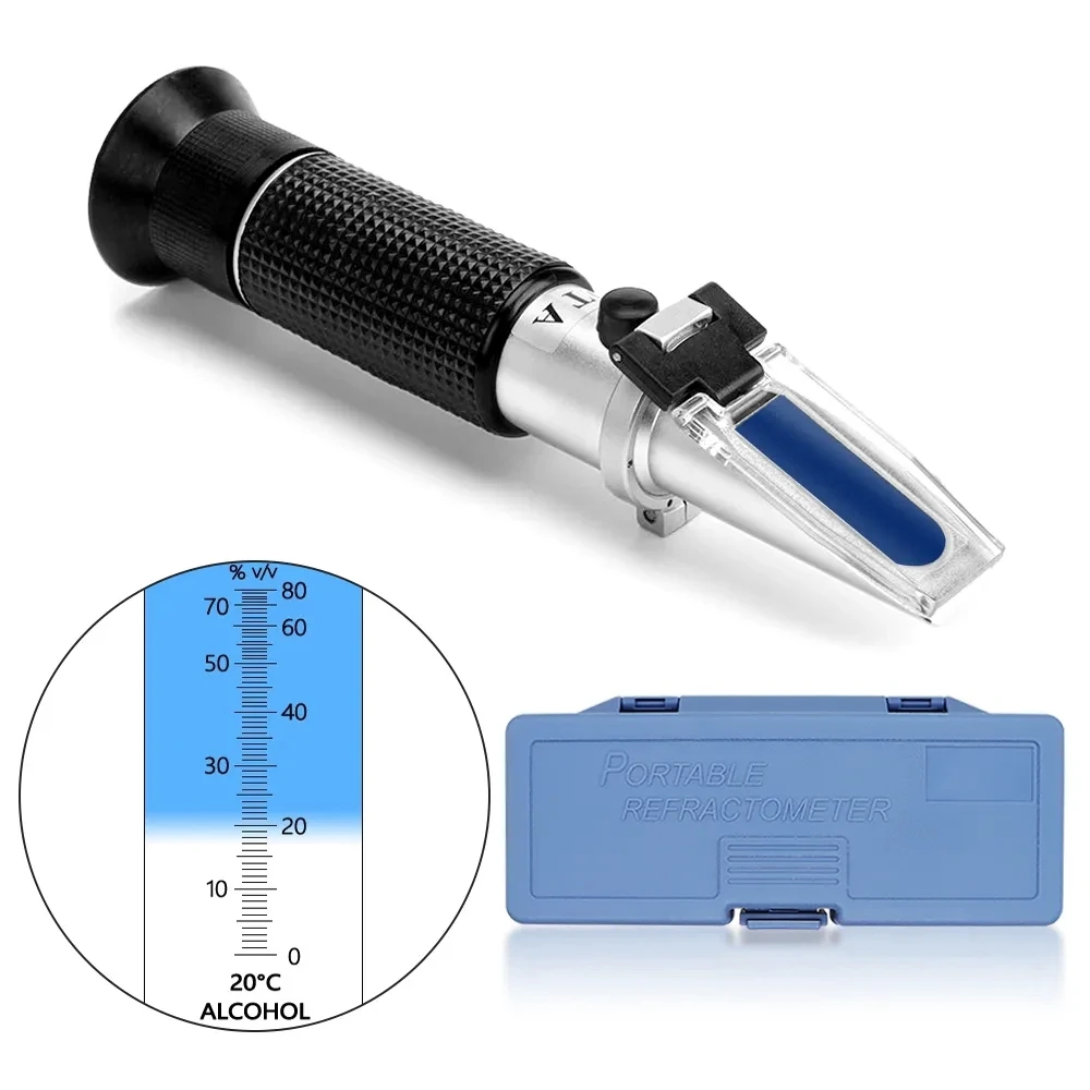 Hand Held 0-80% Alcohol Refractometer ATC Spirits Tester Meter Alcoholometer Liquor Wine Content Tester With Retail Box 0 32% refractometer brix sugar beer atc refratometro concentration tester measurement wort sg liquor alcohol meter 1 000 1 120