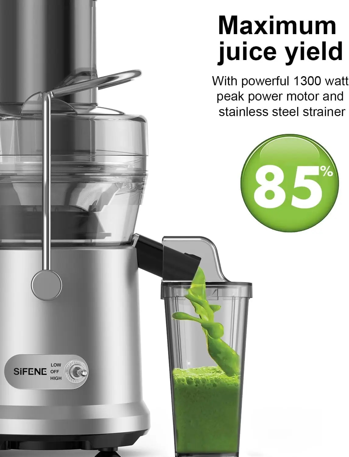 SiFENE Centrifugal Juicer Machine, Rapid 1000W Juice Extractor, Large 3.2'' Feed Chute for Whole Fruit & Veg Juicing, Gray 4