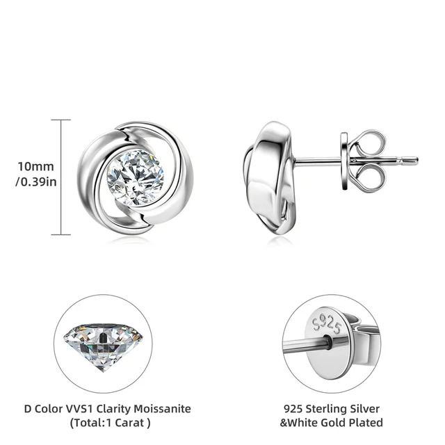 5mm Moissanite Swirl Stud Earrings – 925 Sterling Silver, Unisex