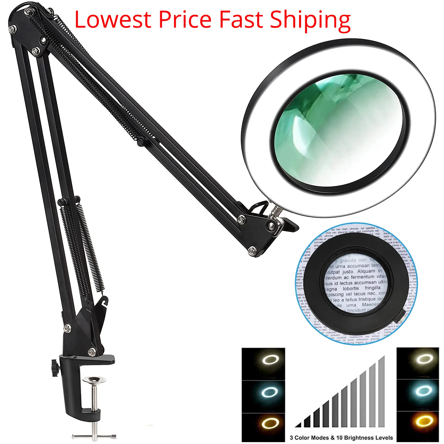 5X Illuminated Magnifier 3 Color Modes Adjustable LED Magnifying Lamp with  Clamp for for Repair Craft Close Work Tool - AliExpress